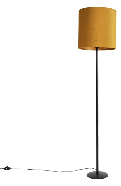 Svart golvlampa med velourskugga med guld 40 cm - Simplo