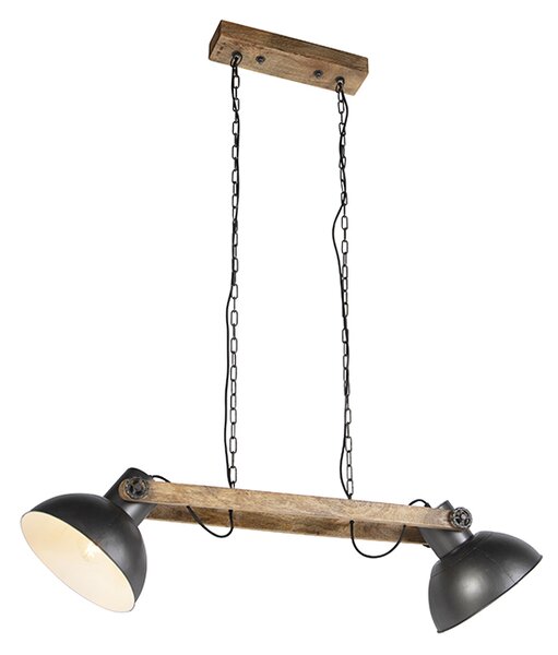 Industriell hängande lampa svart med mangoträ 2 lampor - mango