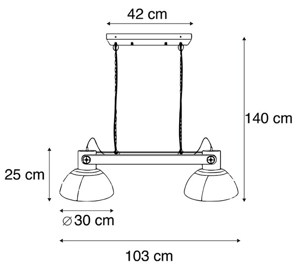 Industriell hängande lampa svart med mangoträ 2 lampor - mango