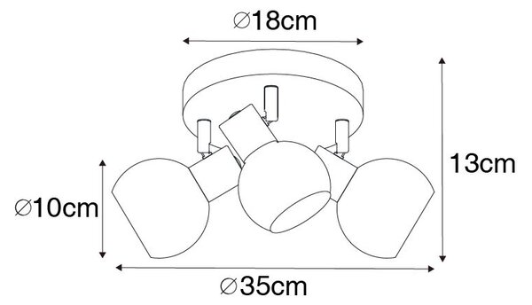 Taklampa svart 35 cm med rökglas 3-ljus - Vidro