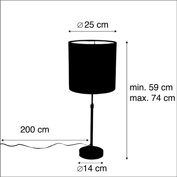 Bordslampa svart med velourskugga rosa med guld 25 cm - Parte