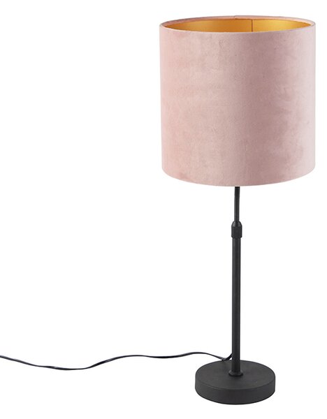 Bordslampa svart med velourskugga rosa med guld 25 cm - Parte