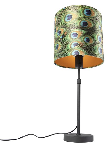 Bordslampa svart med velour skugga påfågel med guld 25 cm - Parte