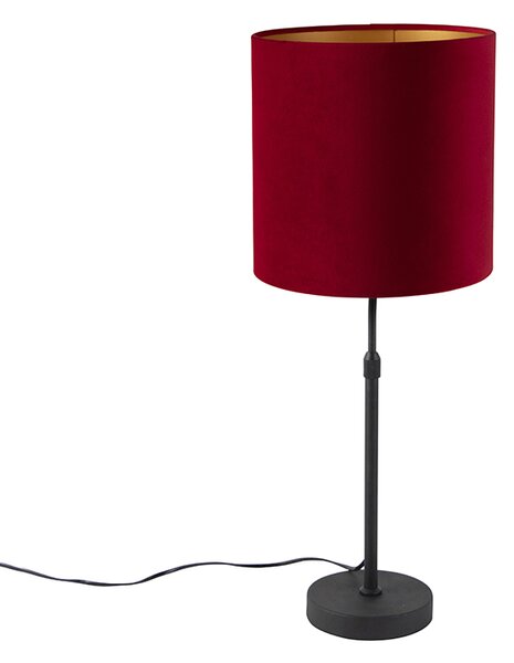 Bordslampa svart med velourskugga röd med guld 25 cm - Parte