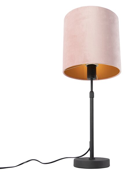 Bordslampa svart med velourskugga rosa med guld 25 cm - Parte