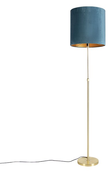 Golvlampa guld / mässing med velour skugga blå 40/40 cm - Parte