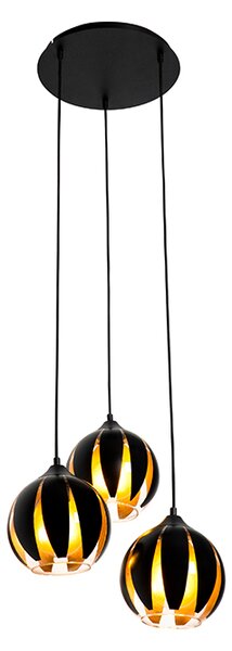 Design hängande lampa svart med guld 3-lampor - Melone