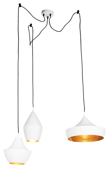 Uppsättning av 3 skandinaviska hängande lampor vit med guld - Depeche