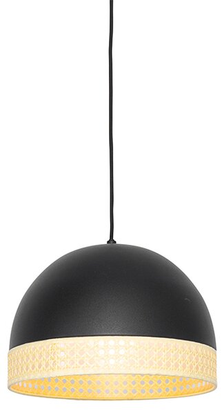 Oosterse hanglamp zwart met rotan 30 cm - Magna Rotan