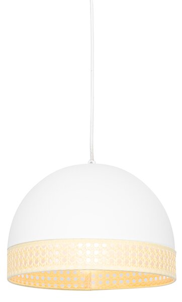 Oosterse hanglamp wit met rotan 30 cm - Magna Rotan
