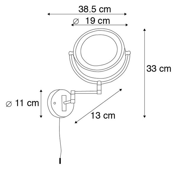 Design väggspegel svart inkl. LED justerbar IP44 med dragkabel - Vicino