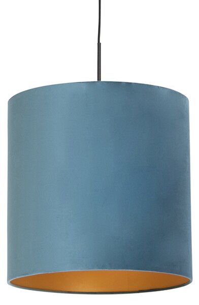 Hängande lampa med velour skugga blå med guld 40 cm - Combi