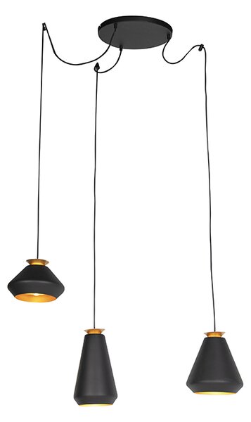Modern hängande lampa 3-ljus svart med guld - Mia