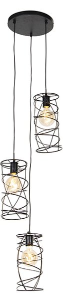 Design hängande lampa svart 3-ljus - Spira