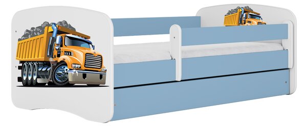 Babydreams juniorsäng med lastbil, m. madrass, sänghäst, låda - vit och blå laminat