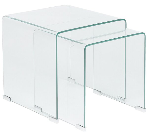 2 st Sidobord Transparent glas Rektangulär Minimalistisk Beliani