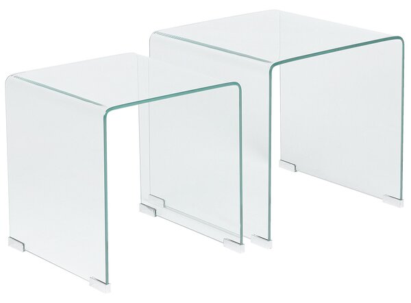 2 st Sidobord Transparent glas Rektangulär Minimalistisk Beliani