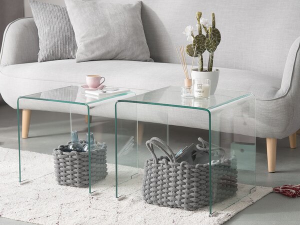 2 st Sidobord Transparent glas Rektangulär Minimalistisk Beliani