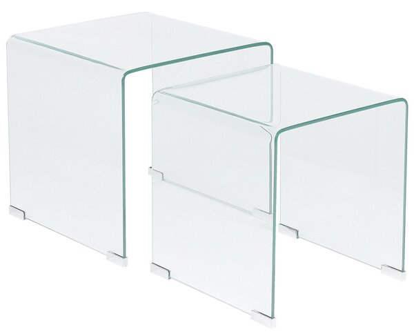 2 st Sidobord Transparent glas Rektangulär Minimalistisk Beliani