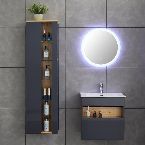 Badrumspaket 60cm | Kommod, LED-spegel och högskåp | Grå