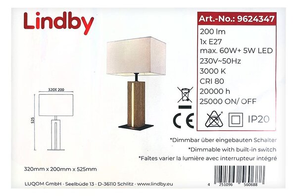 Lindby - Bordslampa GARRY 1xE27/60W/230V + LED/5W/230V