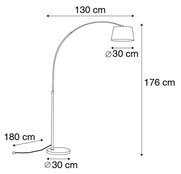 Modern båglampa stål med grå tygskärm - Arc Basic