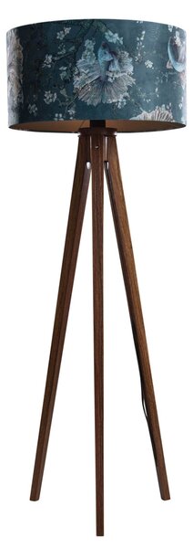 Vloerlamp walnoot hout met velours kap vis dessin 50cm - Tripod Classic