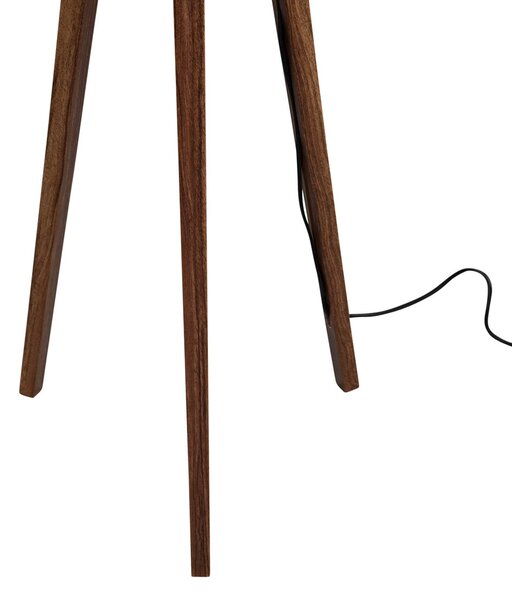 Vloerlamp tripod walnoot hout met velours kap taupe 50cm - Tripod Classic