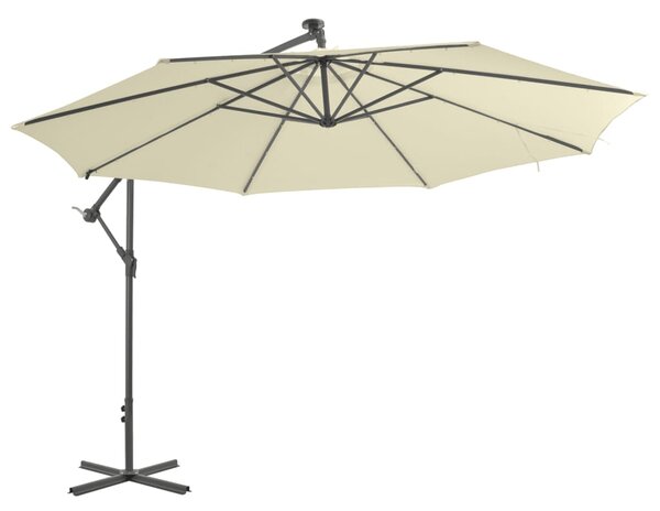 Frihängande parasoll med LED metallstång 350 cm sand