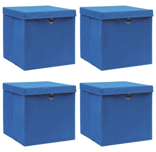 Förvaringslådor med lock 4 st blå 32x32x32 cm tyg