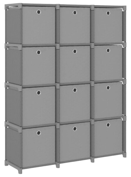 Hylla med 12 kuber med lådor grå 103x30x141 cm tyg
