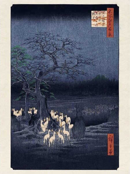 Konsttryck Hokusai - Fox Fires on New Year's Eve at, Utagawa Hiroshige, (30 x 40 cm)