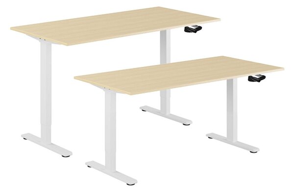 Höj & sänkbart skrivbord, vev, vitt stativ, skiva i björk, 120x70 cm