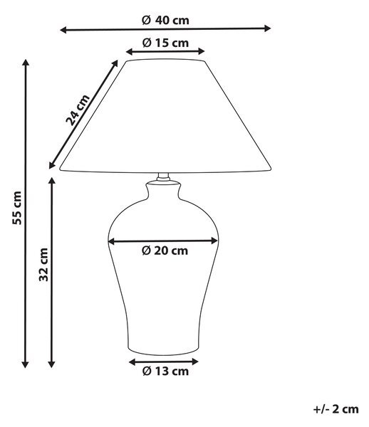 Nattduksbordslampa Vit och Blå Porslinsfot med Linneskärm Trumformad 55 cm Modern Stil Naturinspirerat Mönster Vardagsrum Sovrum Beliani