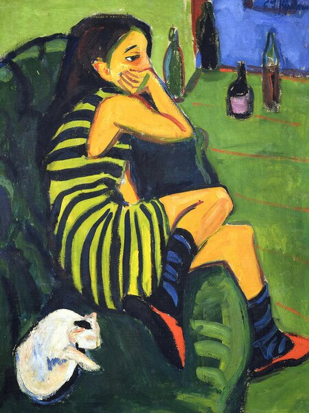Bildreproduktion Artiste Marcella (Portrait of a Girl & A Cat) - Ernst Ludwig Kirchner
