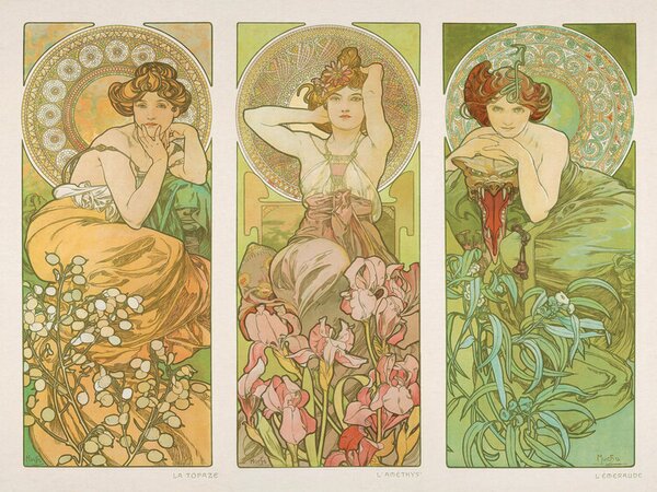 Bildreproduktion Topaz, Amethyst & Emerald, Alfons Mucha