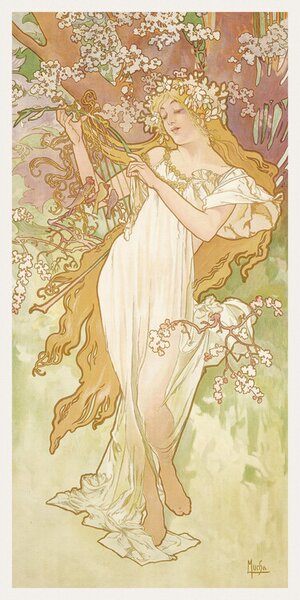 Bildreproduktion The Seasons: Spring (Art Nouveau Portrait) - Alphonse Mucha