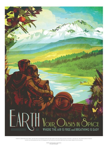 Bildreproduktion Earth - Your Oasis in Space (Retro Intergalactic Space Travel) NASA, (30 x 40 cm)