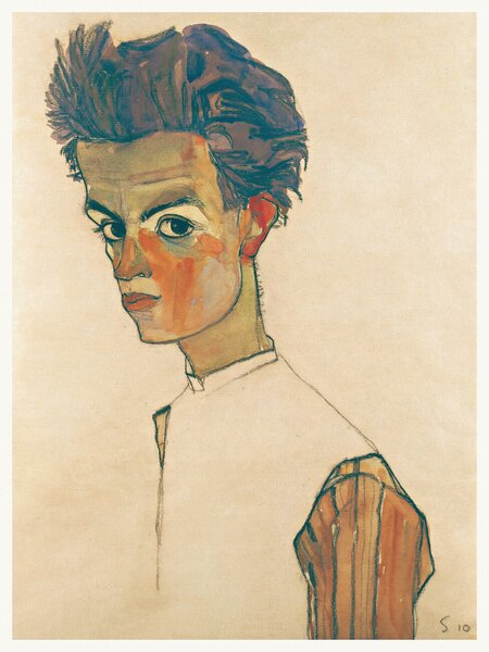 Konsttryck Man in Striped Shirt (Male Self Portrait) - Egon Schiele, (30 x 40 cm)