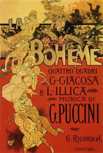 Bildreproduktion Poster by Adolfo Hohenstein for opera La Boheme by Giacomo Puccini, 1895, Hohenstein, Adolfo