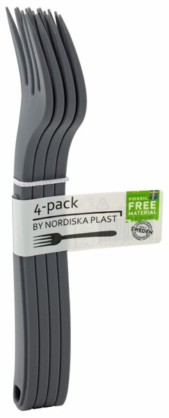 Bestick i ECO-plast, 4-pack Gaffel Grå