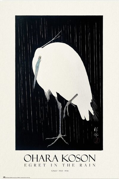 Poster, Affisch Ohara Koson - Egret in the Rain, (61 x cm)
