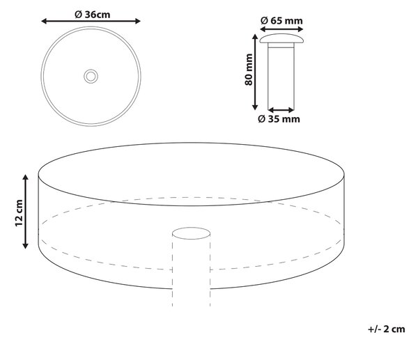 Handfat Vit och Svart Keramik ⌀ 36 cm Glansig Yta Badrum Beliani