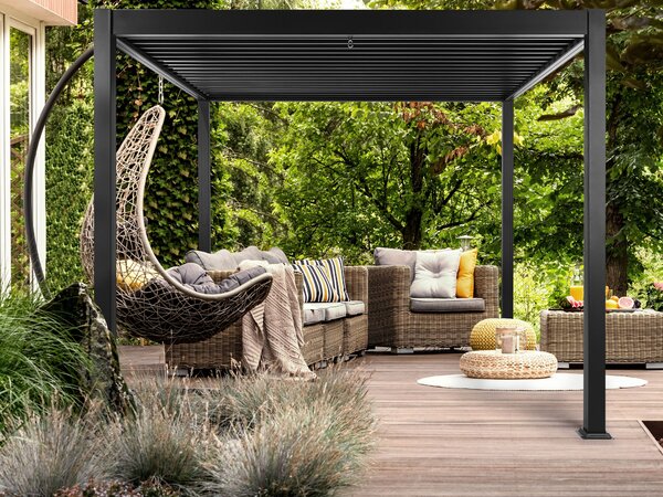 Pergola Svart Metall Aluminium Skärmram 310 x 310 cm Modern Industriell Trädgårdspaviljong Beliani