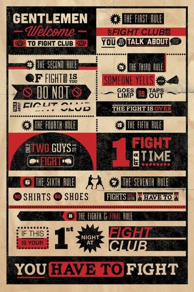 Poster, Affisch FIGHT CLUB RULES INFOGRAPHIC, (61 x 91.5 cm)