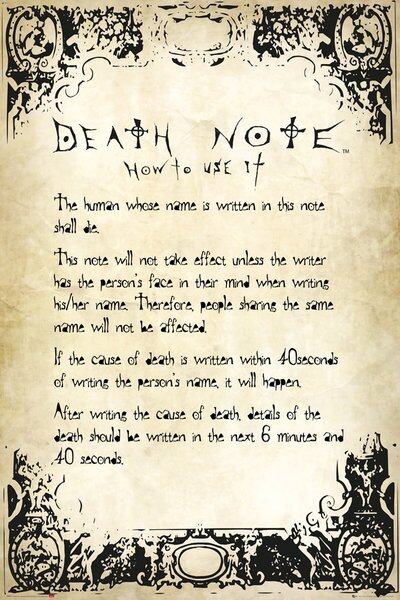 Poster, Affisch Death Note - Rules, (61 x 91.5 cm)