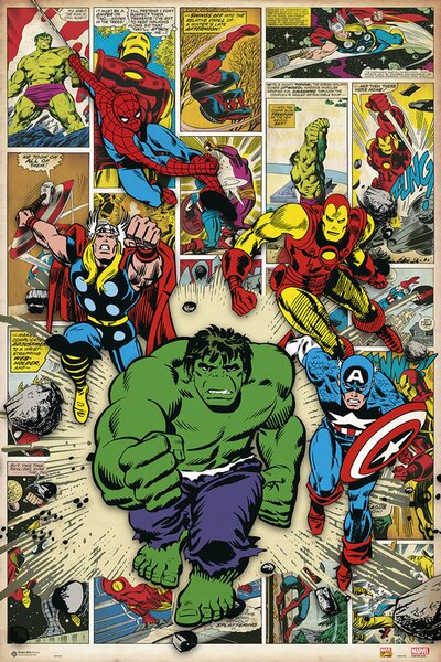 Poster, Affisch Marvel Comic - Here Come The Heroes