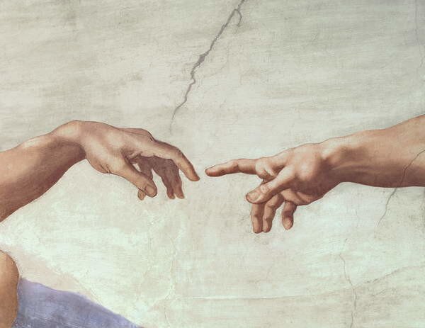 Michelangelo Buonarroti - Konsttryck Hands of God and Adam, detail, (40 x 30 cm)