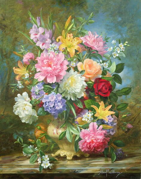 Albert Williams - Konsttryck Peonies and mixed flowers, (30 x 40 cm)