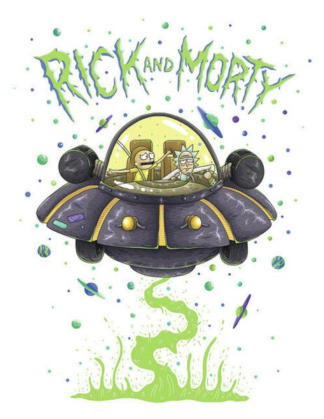 Konsttryck Rick & Morty - Rymdskepp, (26.7 x 40 cm)